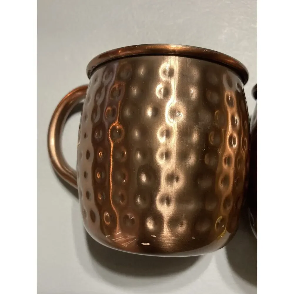 copper‎ plated stainless steel and hammered mugs